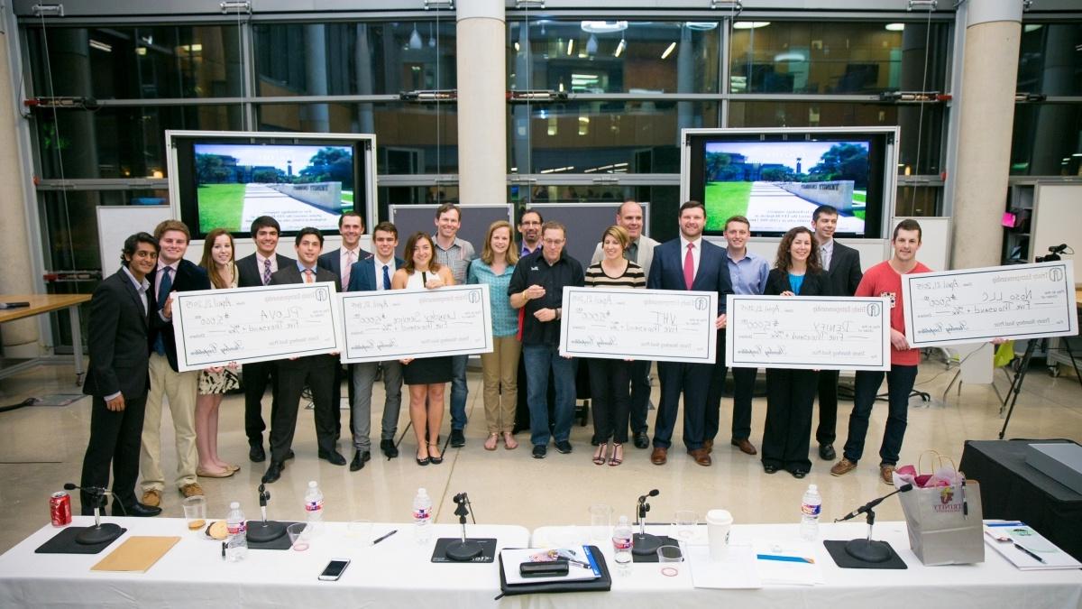 Prize winners from Trinity's entrepreneurship program pose for a group photo